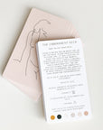Instruction card on how to use The Embodiment Deck. Split into three categories: Reflect, Connect and Explore. The Embodiment Deck allows women to connect with their bodies.