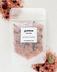 Goddess Bath Salts made from sea salt, pink clay, rose petals, hibiscus petals and rose essential oil. All natural ingredients made in USA. Ideal for wanting to feel refreshed and rejuvenated.