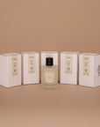 Five Vellie Wrap Sprays displayed together in the scent Calm each crafted with the finest raw materials and expertly blended by a Paris-trained Seattle-based Master Perfumer. Handmade by women with love.