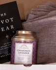 Unboxing of gift bundle inside is the book The Pivot Year, Chamomile Lavender herbal tea by Tea Heaven and the mauve Vellie Wrap.
