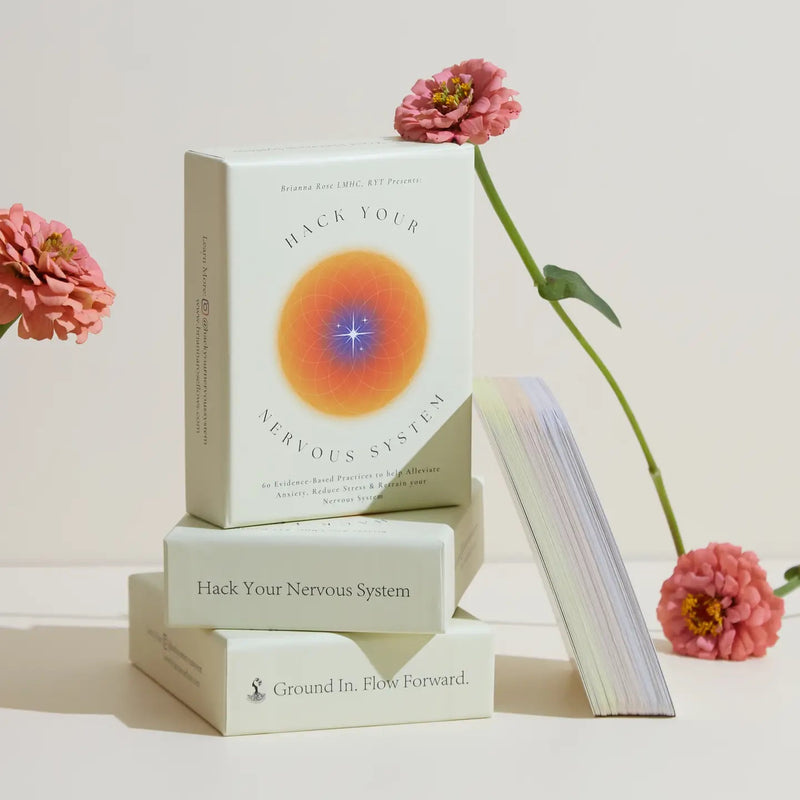 Deck of Cards titled 'Hack Your Nervous System' with pink flowers on a light background